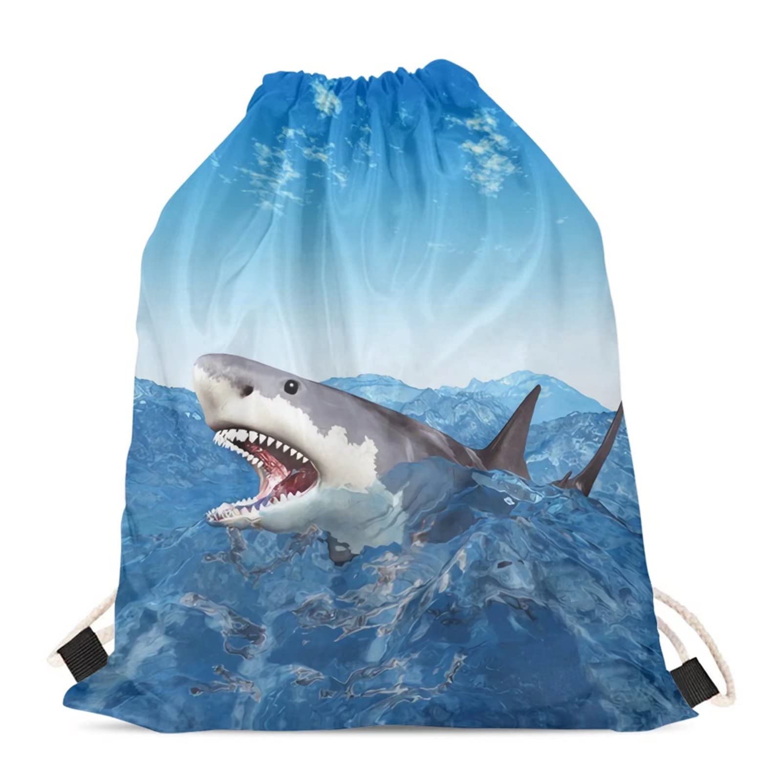 BYCHECAR Cool Shark Drawstring Bag for Boys Swim Backpack Kids Gym Sports Cinch Sackpack Men Shopping String Pouch Gifts for Girls Women Children School Bags