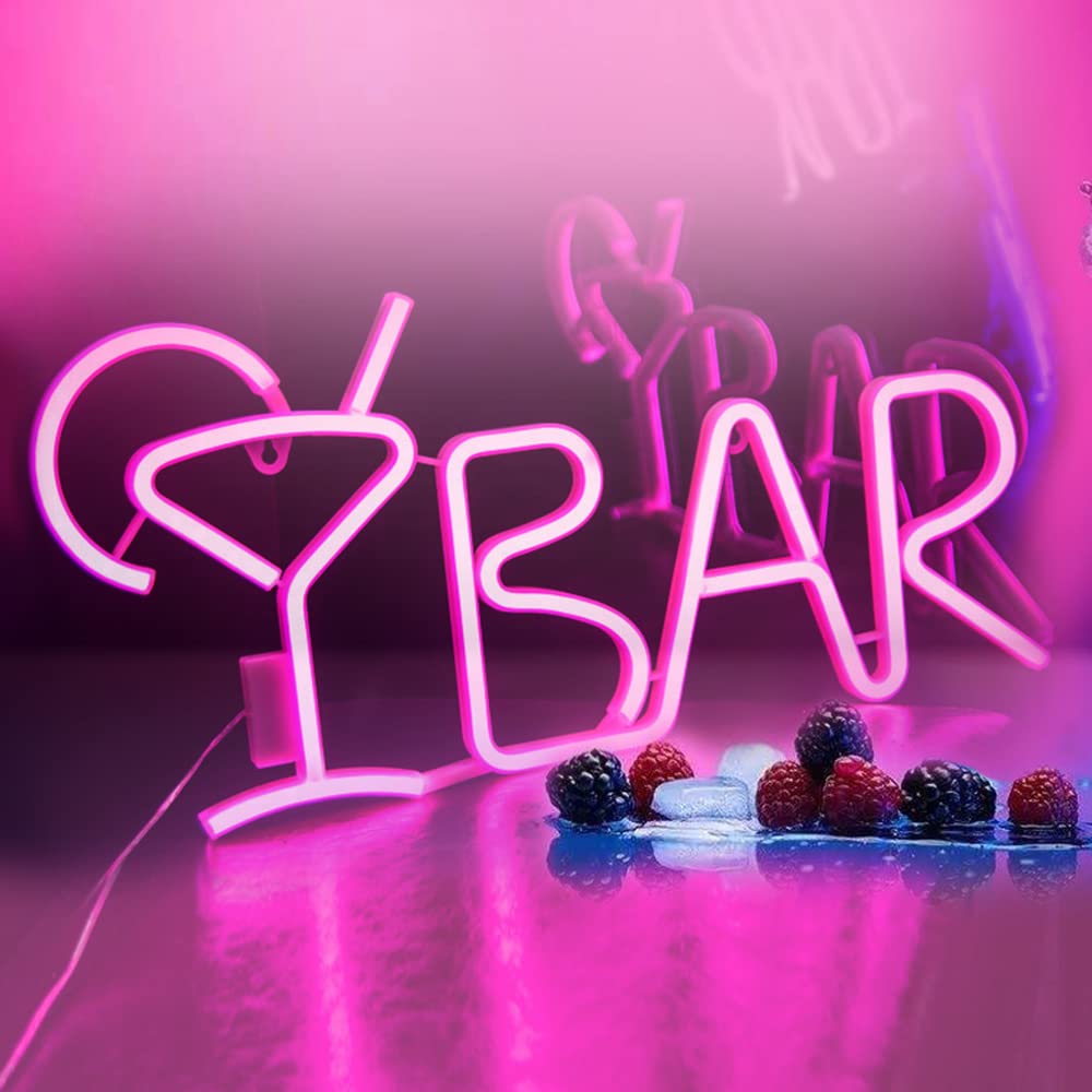 GUOCHENG Neon BAR Sign Decorative Led Illuminated Letter Lights Pre-Lit Pub BAR Sign - Neon Light Up Letters – Lighted Bar Decor(Pink)