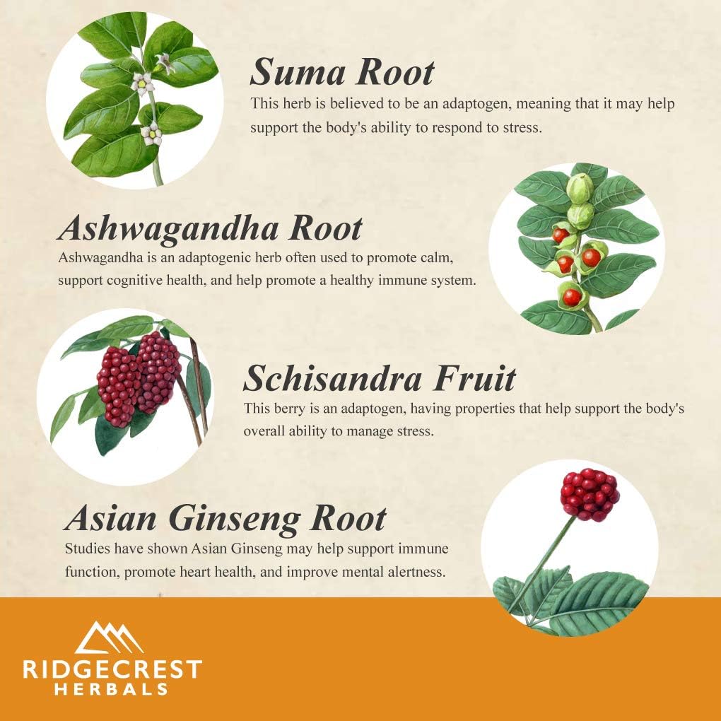 RidgeCrest Herbals Adrenal Fatigue Fighter, Adaptogen Stress Support, 60 Vegetarian Capsules: Health & Personal Care