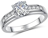 MABELLA Solid 925 Sterling Silver Solitaire Round Clear Cubic Zirconia Rings Engagement Ring for Women Size 10