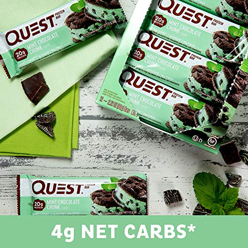 Quest Nutrition Mint Chocolate Chunk Protein Bars, High Protein, Low Carb, Gluten Free, Keto