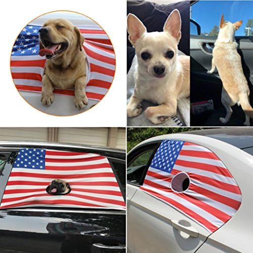Yeefant Small Car American Flag Style Foldable Cover Window Sun Shade Pet Dog Hang Out Car Window Shade, Keeps Pets Safe, Top 33.5 Inch, Bottom 35.4 Inch, Height 19.7 Inch,Happy Independant Day