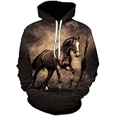 Snbidmk Novelty Horse Print Hoodie Animal 3D Pattern Sweatshirt Hooded Pullover with Pocket