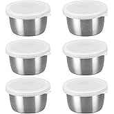 AiFunT 1.4Oz Mini Stainless Steel Condiment Containers with Lids, Reusable Stackable Dipping Cups, Leak-Proof Sauce Containers for Lunch Box, 6pcs