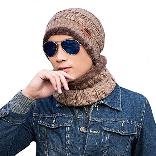 Unisex Winter Slouchy Beanie Hat Scarf Set Knitted Neck Warmers Gaiters Skull Caps