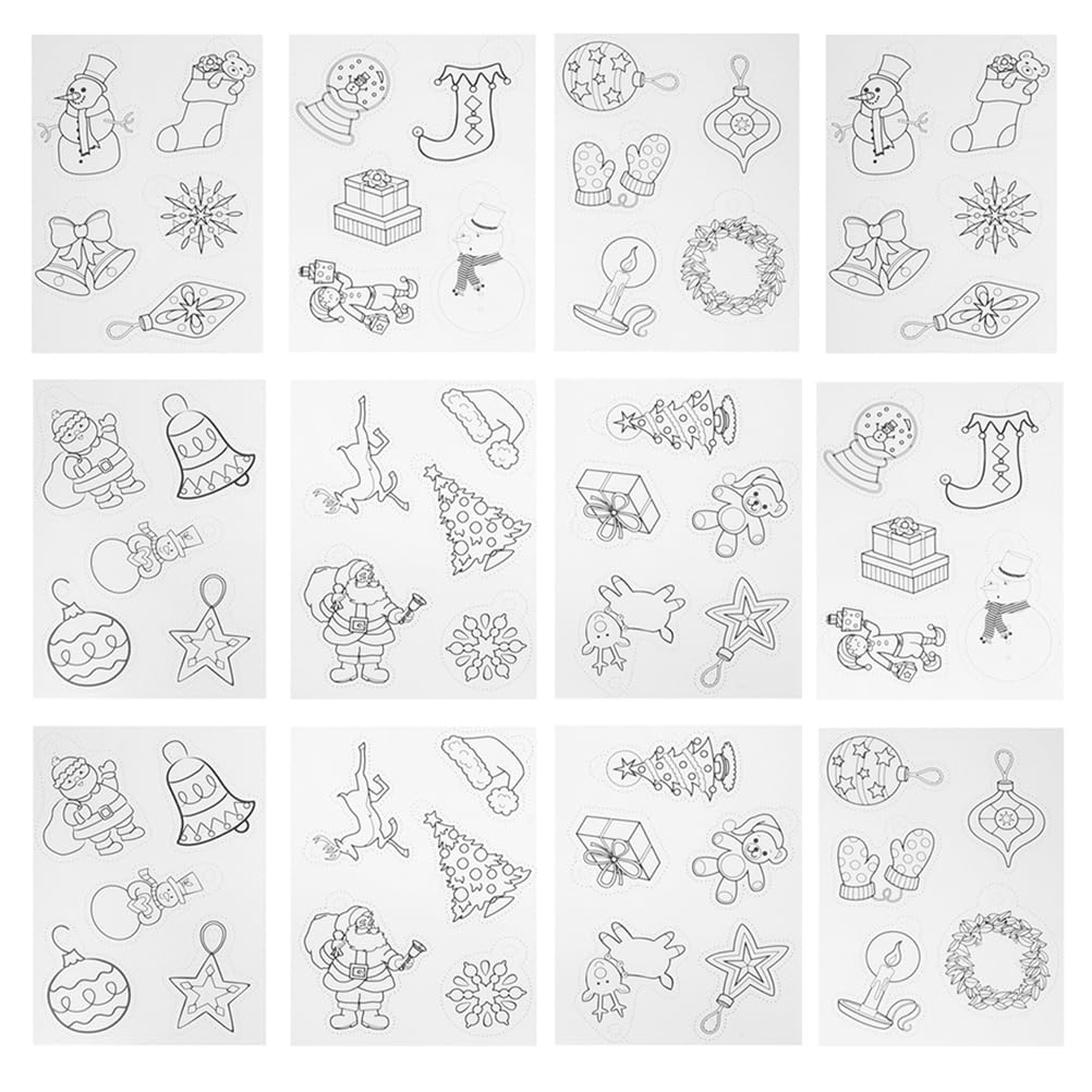 Ciieeo Shrink Art Crafts 12Pcs Christmas Pattern Heat Shrink Sheets Kit Xmas Heat Shrink Sheets Clear Sanded Shrink Sheets for DIY Ornaments Shrinky Art Paper,White,21X14.8X0.3CM