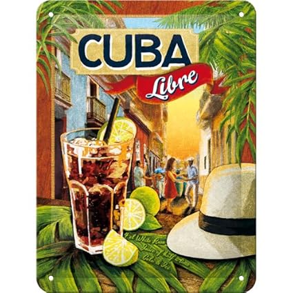Nostalgic-Art 26143 Open Bar - Cuba Libre | Retro Blechschild | Vintage-Schild | Wand-Dekoration | Metall | 15x20 cm