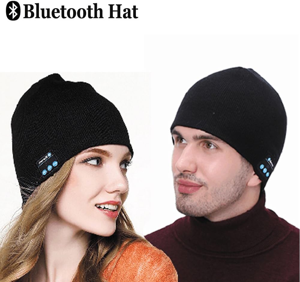 Bluetooth Hat, Bluetooth Beanie - Luoering Beanie Wireless Bluetooth Hat with 2 Speakers, Smart Winter Hats for Women Men, Knit Music Hat Bluetooth Hat for Outdoor Sports(Black)