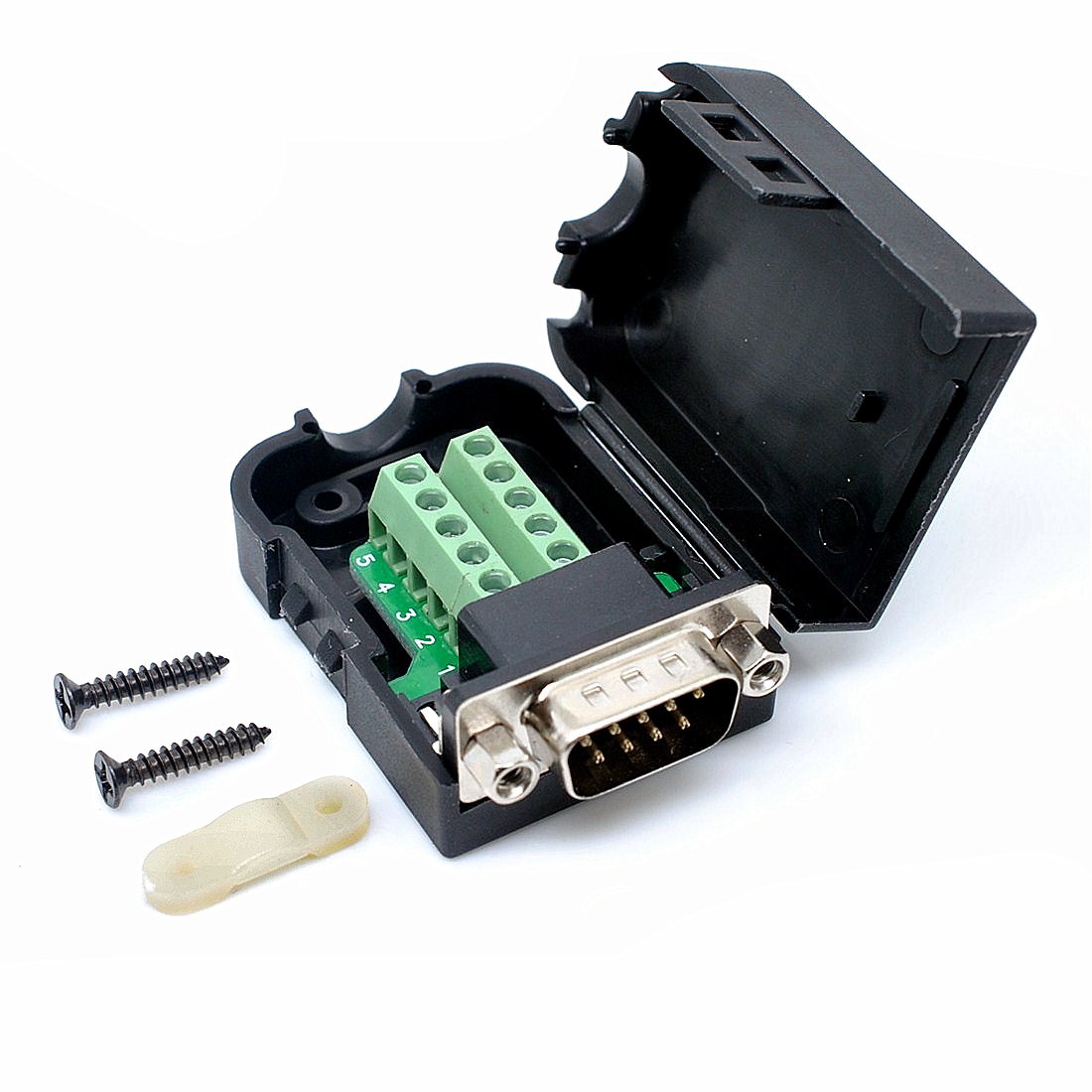 Oiyagai Connector DB9 RS232 D-SUB Male Adapter Serial 9 Pin Port DB9 COB Breakout Terminal Connector Signal Module with Case (Male with Nuts)