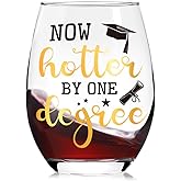 Now Hotter By One Degree Stemless Wine Glass,2025 Masters Degree Graduation Gifts for Her,Him,Sisters,Friends,Est Graduation Gifts for Women,PhD,High School Graduates,College Grad,Masters Degree-55