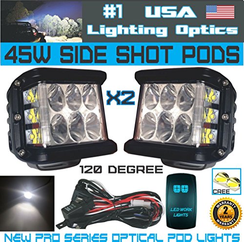 2x 45W Side Shot Pod Cubes CREE LED’s Led Work Light Off Road Led Light Driving Light UTV RZR Truck Jeep FREE Wire Harness