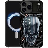 DJSOK Case for iPhone 17 Pro Max,Compatible with MagSafe,Shockproof Rugged Cover Case,Bullet Skull Flag