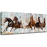 Horse Canvas Wall Art Racing Horses on Vintage Wood Textured Background Animal Picture Rustic Country Style Modern Giclee Print Gallery Wrap Home Decor Ready to Hang 20"x48"