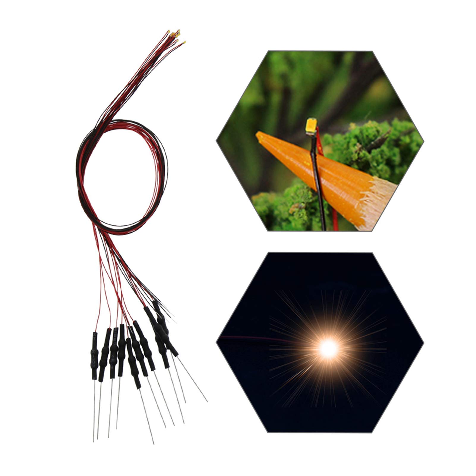 Evemodel 20Pcs Pre-soldered Warm White SMD Led 0402 Light 12V Wired Resistor 20cm Wire