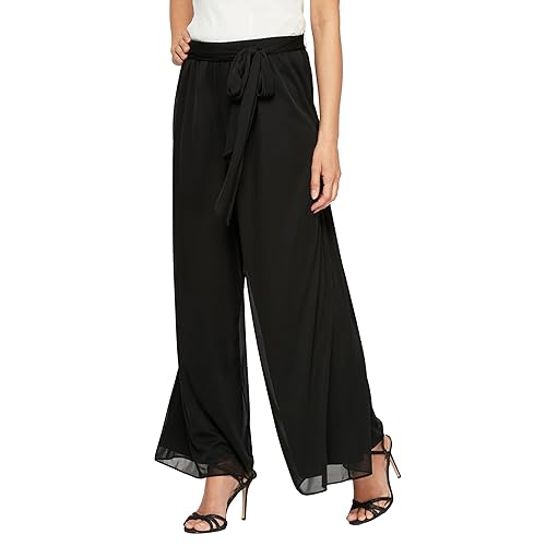 Alex Evenings Women's Wide Leg Chiffon Dress Pant for Mother of the Bride,  Elegant Party Outfit (Petite and Regular Sizes), Black Mesh Tie Waist, LP  in Kenya | Whizz Casual