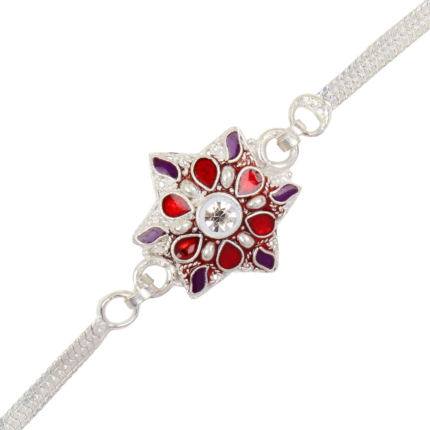 jewel fuel silver bracelet rakhi with velvet gift box (916)