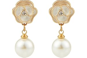 JOKIMU Fashion Designer Imitation Pearl Floral Charm Dangle Drop Earrings Studs