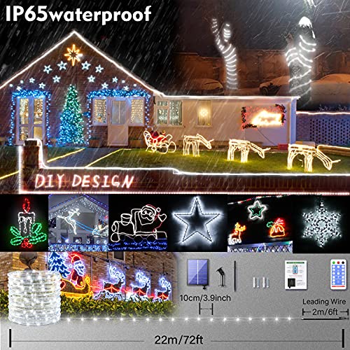 Solar Rope Lights Outdoor Waterproof 72ft 8 Modes 200LED Solar Powered Outdoor Rope Lights