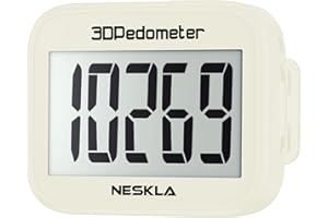 NESKLA 3D Pedometer for Walking, Simple Step Counter with Large Digital Display, Step Tracker with Removable Clip Lanyard, Accurately Track Steps for Men Women Kids Adults Seniors-Ceramic White