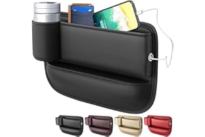 RAINYANUNITE Car Seat Gap Filler - Universal Seat Gap Organizer with Storage Box and Cup Holders,for Phones Glasses Keys Cards (Black, Driver Side)
