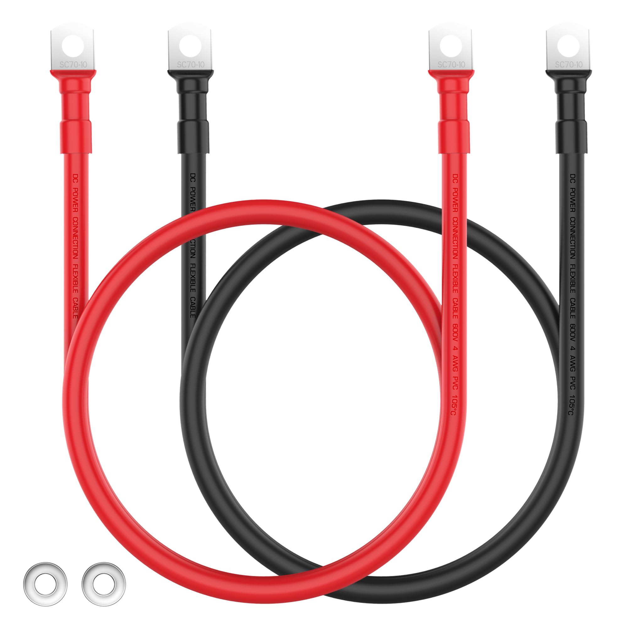 View 1 of * only comes with the red one **
LEESKY 4AWG Battery Cables 4 Gauge 4 Feet Pure Copper Battery Inverter Cables 3/8 Inch Terminals for Golf Cart, Power Inverter, Solar, RV, Marine