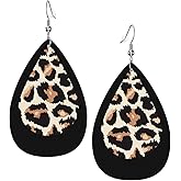 Faux Leather Earrings Leopard Sunflower Teardrop Dangle Earrings For Women Girls