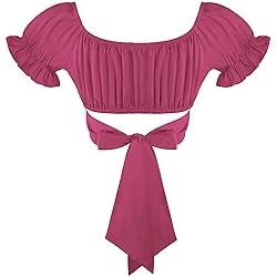 COOUFE Women's Crop Tops Ruffle Short Sleeve Tie