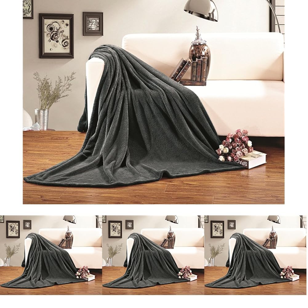 Elegant Comfort Luxury Velvety Softness Fuzzy Plush Micro-Velour Ultra-Soft Blanket King/California King Grey (Pack of 4) Image
