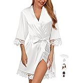 3Pcs Womens Satin Robes for Bride Bridesmaid Silk Bathrobes Silky Kimono Robe for Wedding Party Loungewear Lace Sleepwear