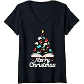 Womens Merry Christmas Book for The Family V-Neck T-Shirt