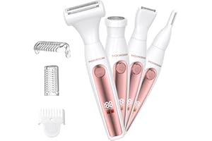 MAXGROOM Bikini Trimmer for Women, 4-in-1 Waterproof Lady's Electric Razor Shaver and Facial Hair Removal, Cordless Rechargeable Body Hair Trimmer Grooming Sets for Leg, Armpit, Face, Eyebrow (White)