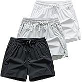 3 Set Men's Workout Athletic Shorts Lightweight Moisture Wicking 3" Running Shorts with Zipper Pockets Gym Beach