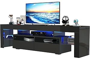 St.Mandyu LED TV Stand for 65/75/85 inch TV, High Glossy Modern Entertainment Center with Drawer and Led Lights, Television Table Media Console for Living Game Room Bedroom(Black)