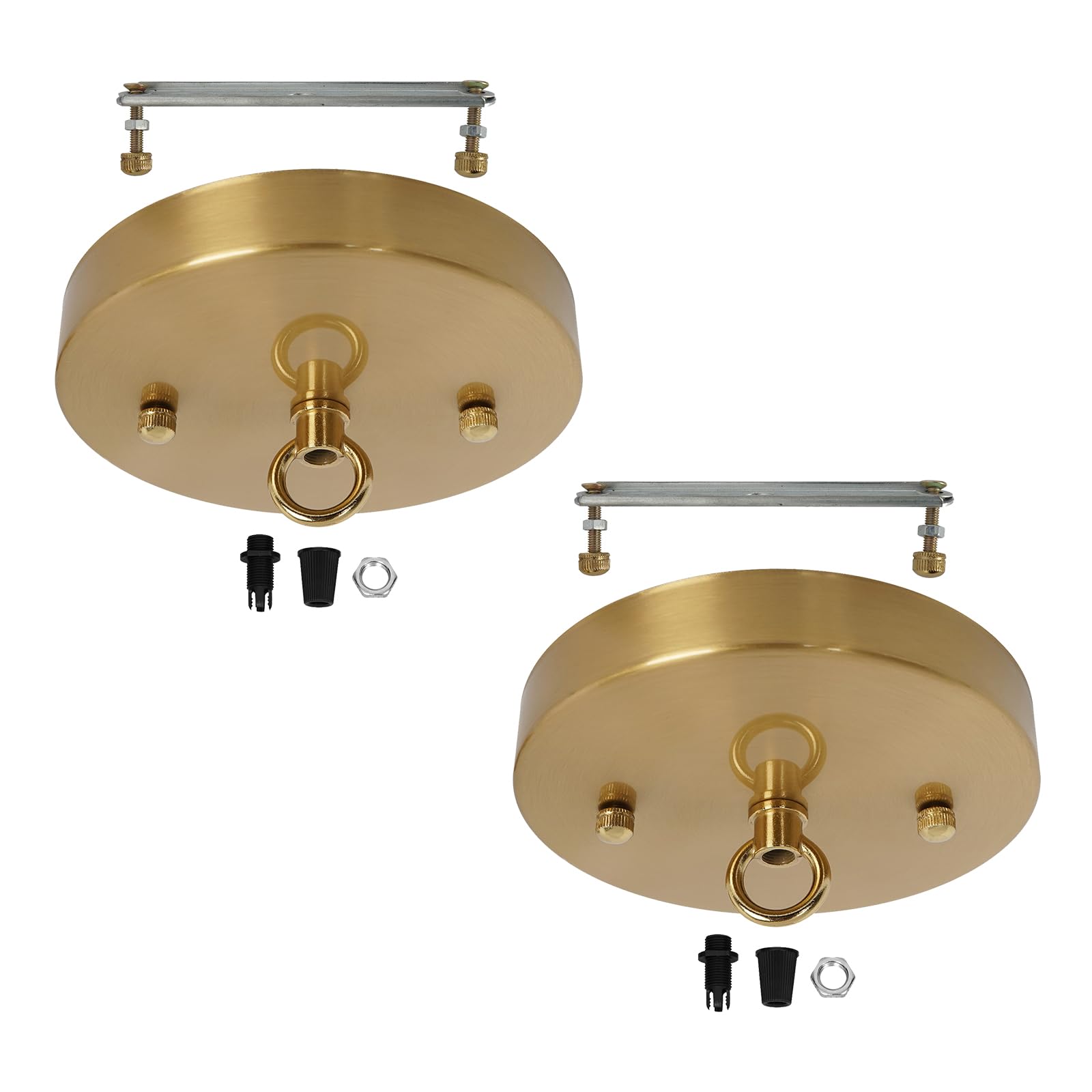 Photo 1 of KIGHSIN 5.9 Inches Brass Gold Ceiling Light Canopy Plate, Metal Round Canopy Kit Ceiling Mounting Plate Cover Bracket Hardware for Pendant Hanging Lamp Chandelier DIY (Brass, 2 Pack)