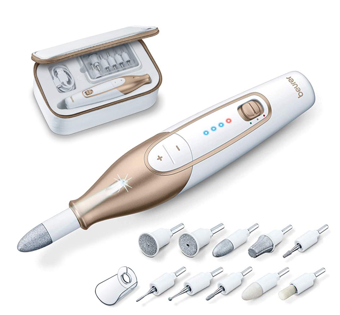 Beurer 14-piece Professional Manicure & Pedicure Nail Drill Kit | CORDLESS & USB RECHARGEABLE| 10 Attachments, 3 Speeds | Electric Nail File Set, Nails Care Tools, For Foot/Hand | StorageCase, MP64: Beauty