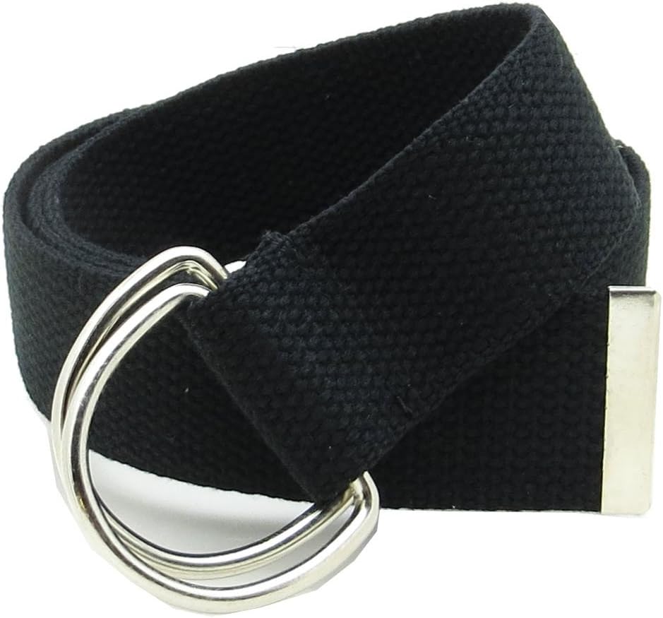 Canvas Web Belt Double D-Ring Buckle 1.5" Wide with Metal Tip Solid Color