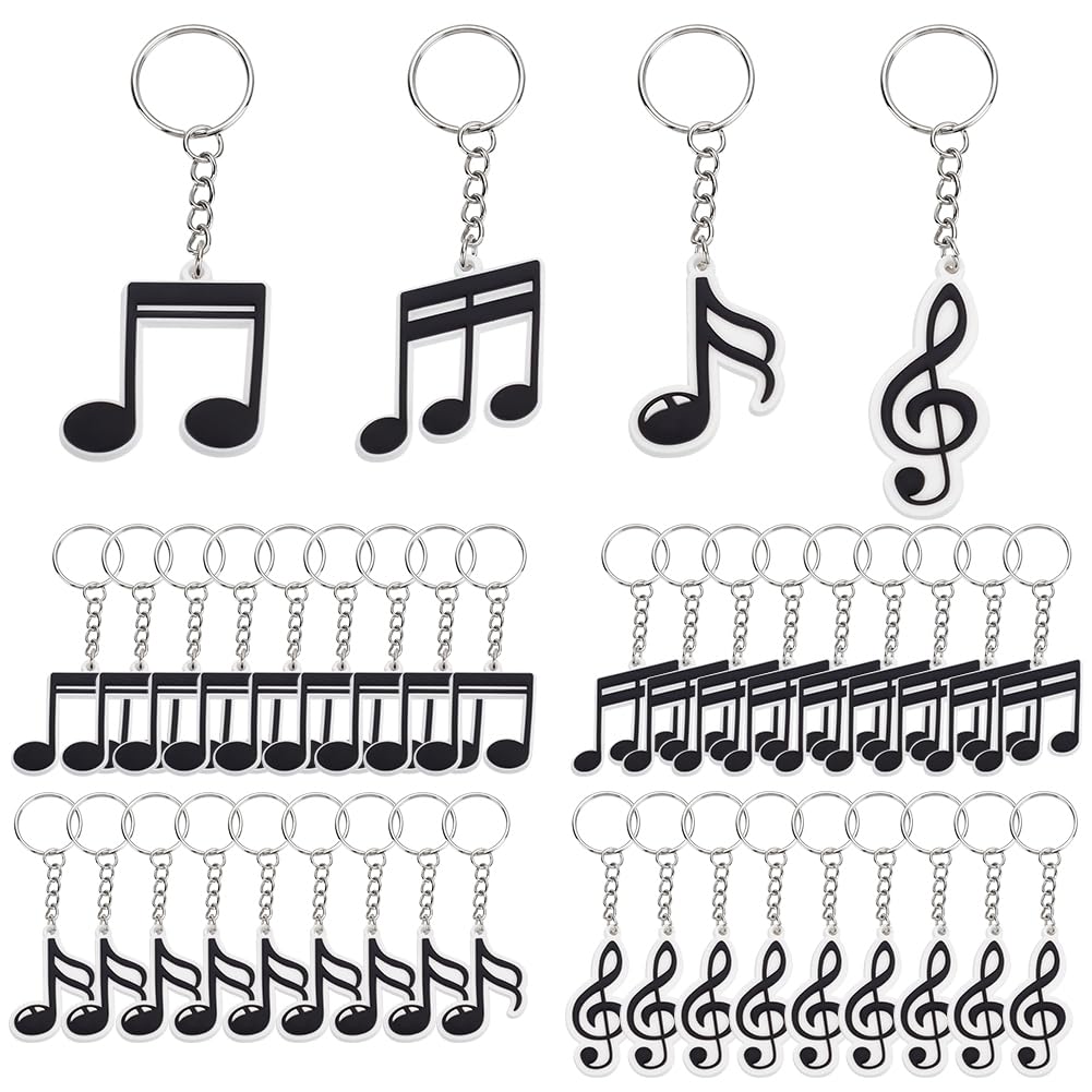 FREEBLOSS 40Pcs Music Note Keychain Music Party Favors Silicone Keychain Bulk Teacher Gifts for Songs Lovers with Gift Bags