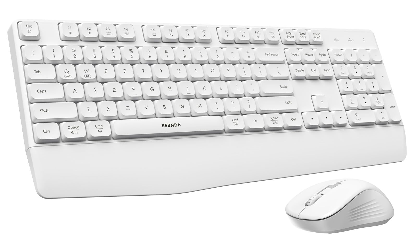 Photo 1 of seenda Wireless Bluetooth Keyboard and Mouse Combo, COE200 Ergonomic Wireless Keyboard Mouse with Wrist Rest, Multi-Device Connection, Full-Size Compatible for Computer/Laptop/Mac/MacBook, White