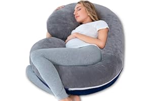 INSEN Pregnancy Pillow,Maternity Body Pillow with Velvet Cover,C Shaped Body Pillow for Sleeping (Blue&Grey)