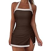 SUUKSESS Women Tummy Control Tankini Swimsuits with Skirt Backless Bathing Suit