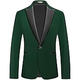 KUDMOL Mens Velvet Blazer Slim Fit Tuxedo Peak Lapel Suit One Button Jacket for Wedding Prom Formal Dinner Party