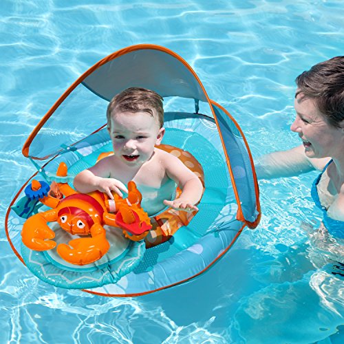SwimWays Baby Spring Float Activity Center with Canopy Blue/Orange