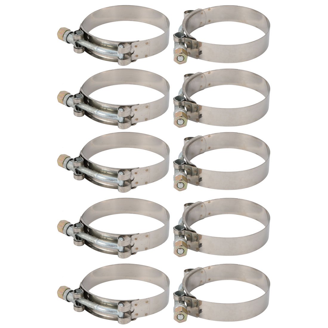 sourcingmap 10 Pcs 72mm-80mm Stainless Steel T-Bolt Hose Clamp for Fuel Pump Filter Plumbing