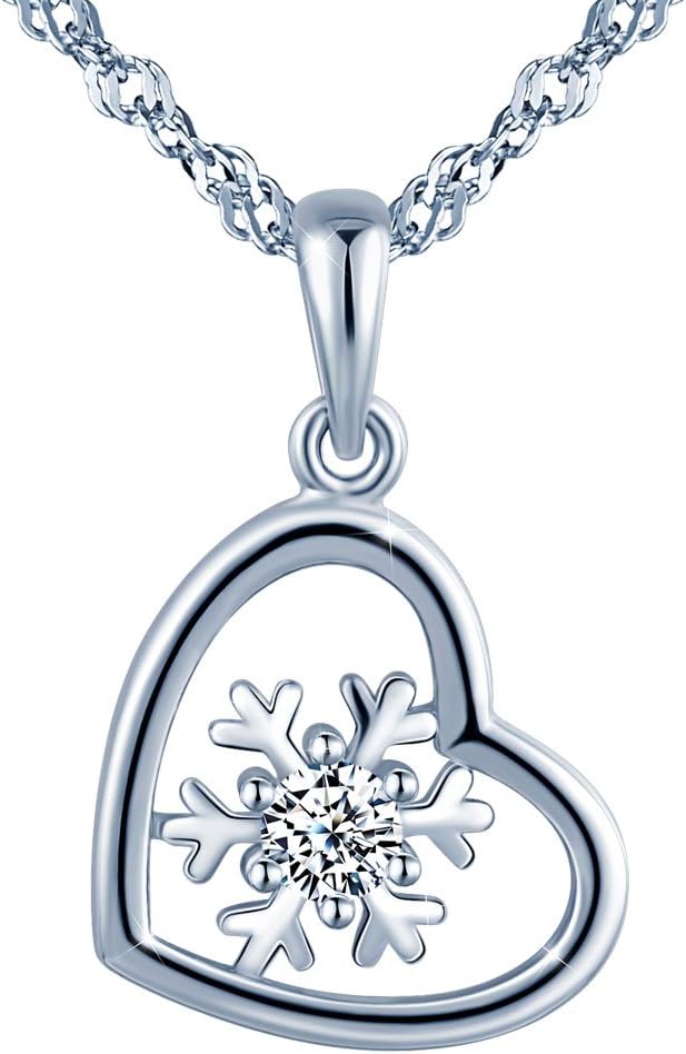 YumilokSnowflake Necklace, 925 Sterling Silver Heart Snow Pendant Necklaces for Women Girls