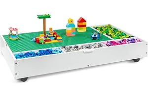 Milliard The 2 in 1 Rollaway Play Table and Toy Organizer- Compatible with Lego Bricks*, Cars and Trains- Store Under Beds or Sofas (38" x 19" x 6.25")