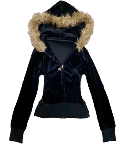 Amazon.com: GGOOB Women's Y2k Faux Fur Hood Zip Up Hoodie Teen