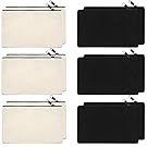 SAKOLLA 12 Pack Canvas Zipper Bags, Multi-Purpose Blank DIY Craft Pouches for Makeup, Travel, Party Gift Case, Pencil Case, Organize Storage (Black,White, 8 x 5 inches)