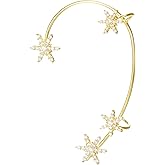 Akeoqi Zircon Butterfly Snowflake Clover Ear Cuff Earrings No Piercing Ear Clip Wrap Crawler Climber Earrings Inlaid Rhinestone Ear Clip Wrap Around Earrings for Women Silver Gold Tone