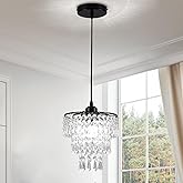 FRIXCHUR Black Small Crystal Chandelier Pendant Light Semi Flush Mount Ceiling Light for Hallway Foyer Closet Bedroom, 7.9 In