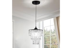 FRIXCHUR Black Small Crystal Chandelier Pendant Light Semi Flush Mount Ceiling Light for Hallway Foyer Closet Bedroom, 7.9 Inch